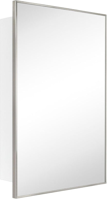 TEHOME 24'' x 30'' Brushed Nickel Recessed and Surface Mount Bathroom Nickel Medicine Cabinet with Mirror Square Cornered Metal Framed Rounded Rectangle Medicine Cabinet Mirror