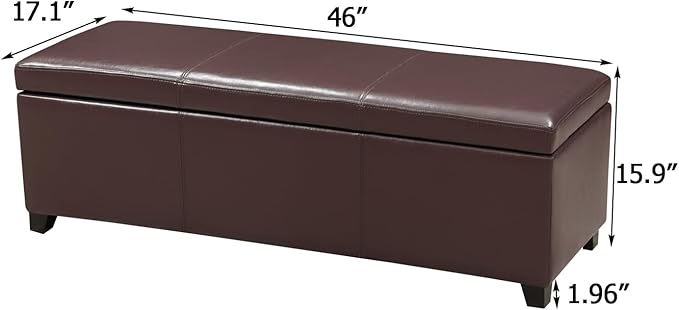 Homebeez 46" Faux Leather Storage Ottoman,End of Bed Bench,Upholstered Ottoman Bench with Storage for Living Room,Bedroom,Entryway