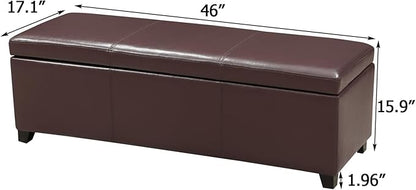 Homebeez 46" Faux Leather Storage Ottoman,End of Bed Bench,Upholstered Ottoman Bench with Storage for Living Room,Bedroom,Entryway