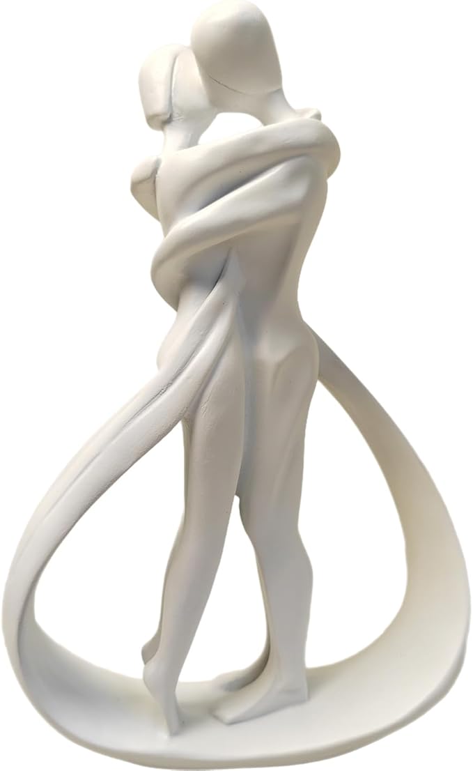 Couple Sculptures for Home Decor, Anniversary Statue Gifts, Hugging Couple Figurines, Modern Romantic Sculptures for Living Room, Bedroom, Office Decor (White)