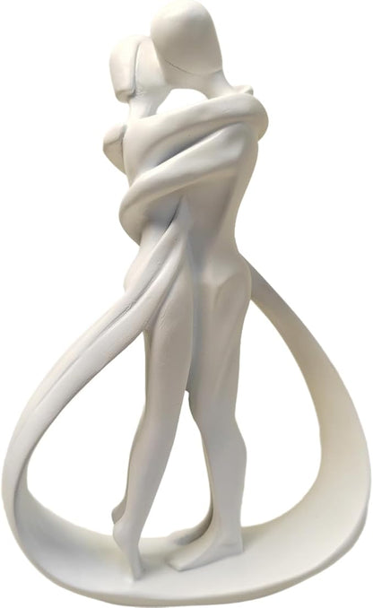 Couple Sculptures for Home Decor, Anniversary Statue Gifts, Hugging Couple Figurines, Modern Romantic Sculptures for Living Room, Bedroom, Office Decor (White)