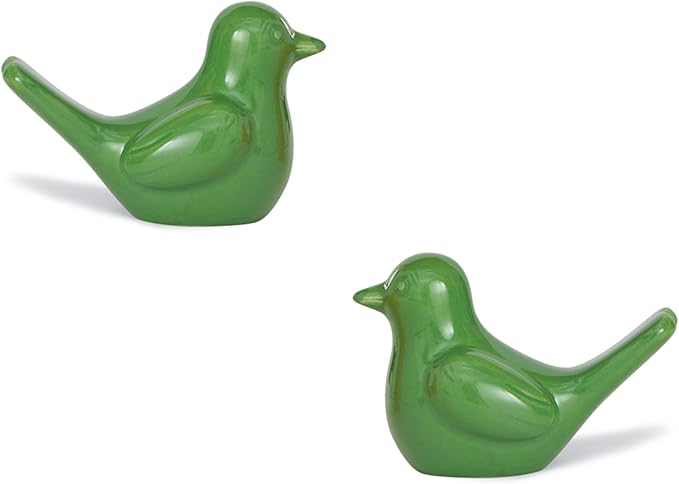 Artconal Small Green Bird Statue Ceramic 2-Piece Set, 2¾ inch Cute Knick Knack for Home Office Shelf Desk Decor