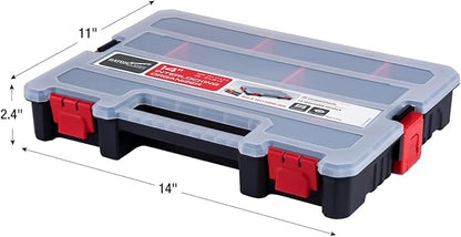 2-Pack Small Parts Organizer Box – Stackable Hardware Storage Organizer Case with 20 Compartments & Dividers – Screw, Nut, Bolt, Drill Bit Organizer for Garage, Workshop, Crafts