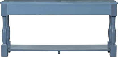 Knocbel 64 Inch Long Antique Entry Console Table with Drawers & Bottom Open Shelf, Solid Wood Sofa Couch Table for Entryway Hallway Living Room (Navy)