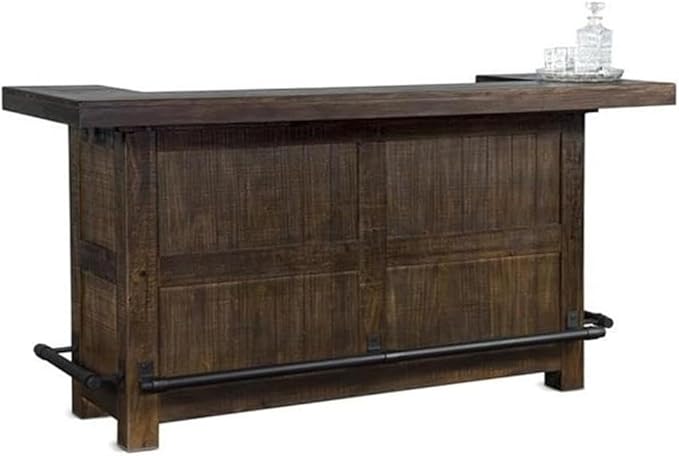 Pemberly Row Wood Home Bar with 4 Shelves and 3 Drawers in Cherry (42" H x 80" W x 28" D) for Home, Kitchen, Dining Room with Storage Cabinet and Wine Rack, Easy Assembly