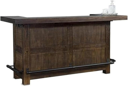 Pemberly Row Wood Home Bar with 4 Shelves and 3 Drawers in Cherry (42" H x 80" W x 28" D) for Home, Kitchen, Dining Room with Storage Cabinet and Wine Rack, Easy Assembly