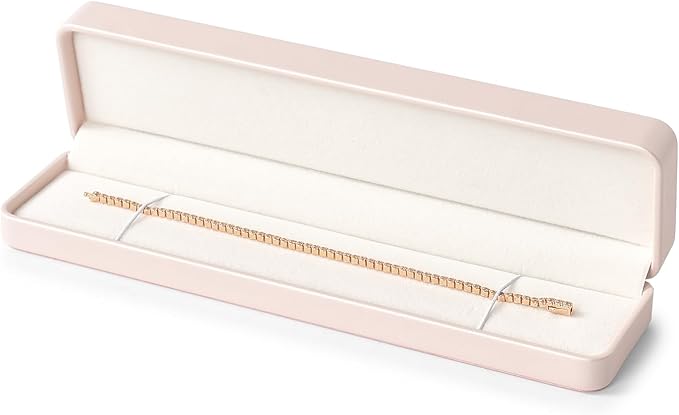 Oirlv Luxury Leather Long Chain Bracelet Necklace Storage Box Velvet Interior Gift Case, Premium Gorgeous Jewelry Display Box for Wedding,Engagement,Proposal,Birthday(Pink)