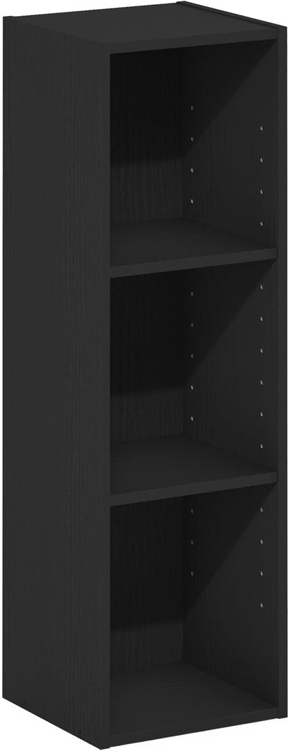 Furinno Fulda Book Shelf, 3-Tier Narrow Bookshelf, Bookcase with 10-in Width Storage Shelf, 9.3 x 9.8 x 31.5, for Living Room, Bedroom, Home Office, Blackwood