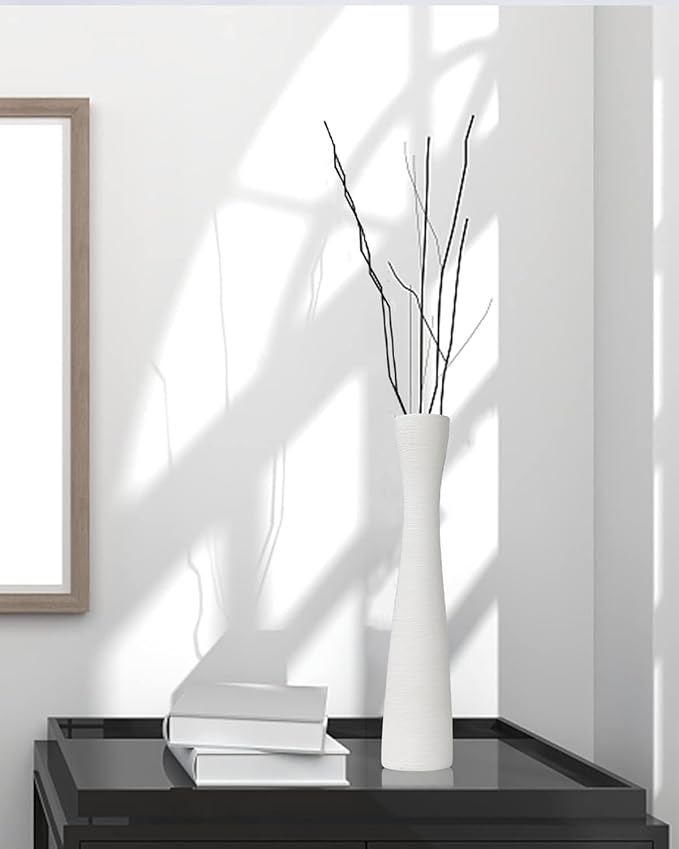 Tall White Vase 16 Inch Skinny Flower Vases, Handmade Ceramic Vase Modern Minimalist Style for Living Room, Home, Office, Centerpiece,Table, Wedding Party
