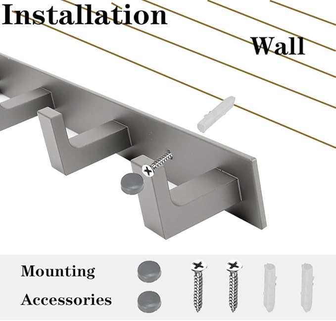 Coat Rack, Heavy Duty Stainless Steel 3 Tri Coat Hook Hanger, Wall Mounted Wall Hooks, Rustic Clothes Hook/Key Hook Rail for Bathroom Kitchen Entryway(2 Pack, 3 Hook Grey)