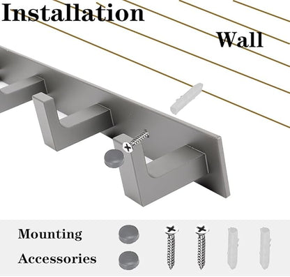 Coat Rack, Heavy Duty Stainless Steel 3 Tri Coat Hook Hanger, Wall Mounted Wall Hooks, Rustic Clothes Hook/Key Hook Rail for Bathroom Kitchen Entryway(2 Pack, 3 Hook Grey)