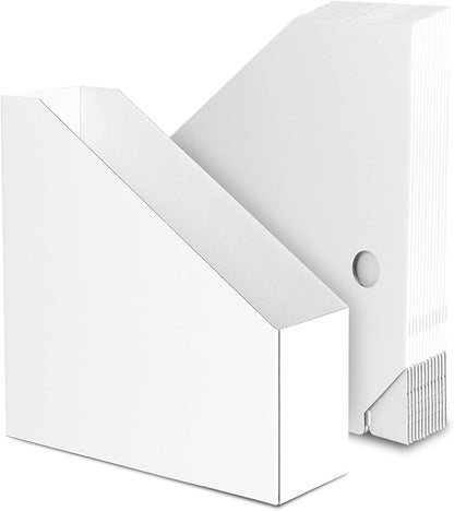 EXYGLO 12 Pack White Magazine File Holder, Cardboard Magazine Rack with Label, Foldable Storage Organizer Box for Book, Documents, 10.2x3.5x10.6 Inches