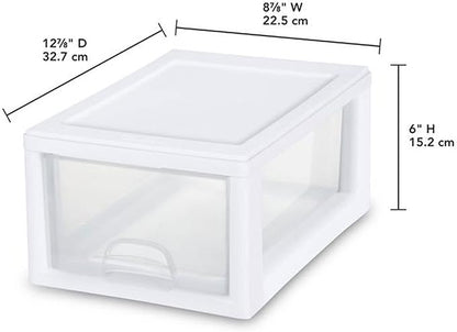 Sterilite 12-Pack 6 Quart Stacking Drawer, Clear Storage Closet Organizer, White Frame - Stackable Modular Plastic Drawers for Clothes, Accessories, Craft Supplies, Shoes or Linens