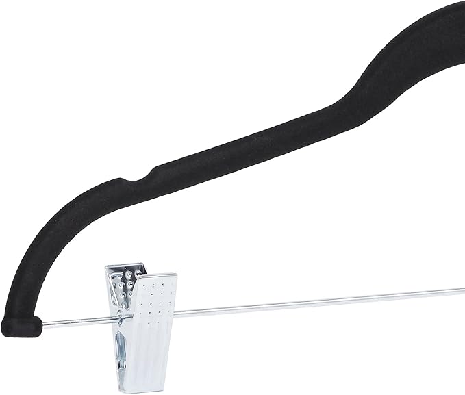 Amazon Basics Velvet, Non-Slip Skirt Clothes Hangers with Clips, Organize Pants and Skirts, Black/Silver, Pack of 24