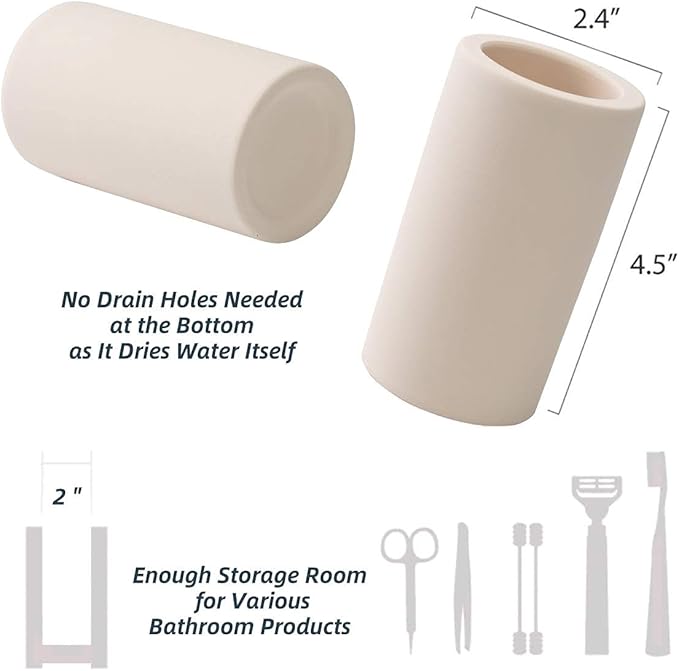 Fast-Drying Diatomite Toothbrush Holder - Bathroom Countertop Organizer Stand for Toothpaste, Makeup Brushes, Razors & Accessories (Beige)