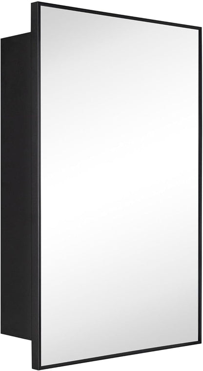 TEHOME 24'' x 30'' Black Recessed and Surface Mount Bathroom Medicine Cabinet with Mirror Matt Black Square Cornered Metal Framed Rounded Rectangle Medicine Cabinet Mirror