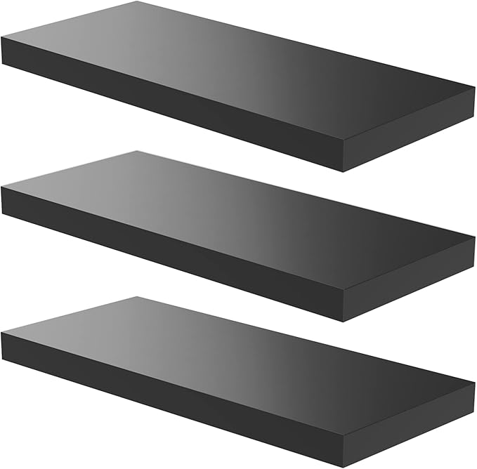 JPND Floating Shelf, Set of 3 Wall Shelf, 36 in W x 12.75 in D x 2 in H Wooden Floating Wall Shelf with Invisible Brackets for Living Room/Bedroom/Bathroom/Kitchen Storage and Decor, Black