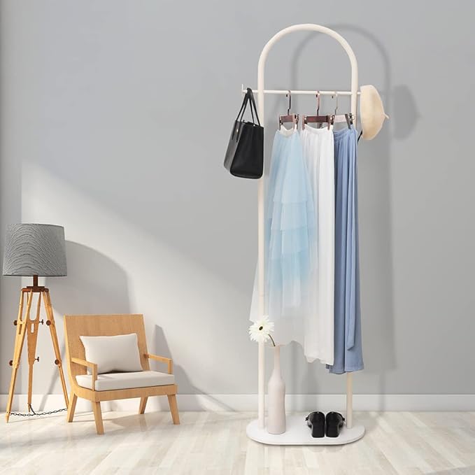 Gold Clothing Rack Marble Base Metal Modern Coat Rack Stand Clothes Rack Stand for Bedroom Standing Garment Rack Heavy Duty Coat Hanger Rack Stand for Bag, Hat, Scarf, Jacket Beige White