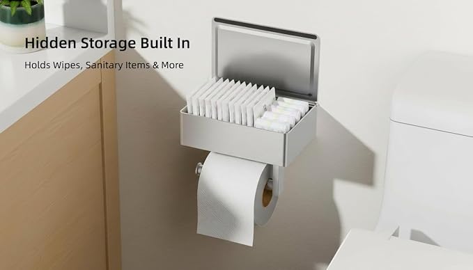 FORIOUS Toilet Paper Holder with Shelf, Sanitary Napkin Receptacle Tampon Holder, Wall Mount Toilet Paper Holder with Storage, Flushable Wipes Dispenser Fits for Bathroom Commercial(1, Brushed Nickel)
