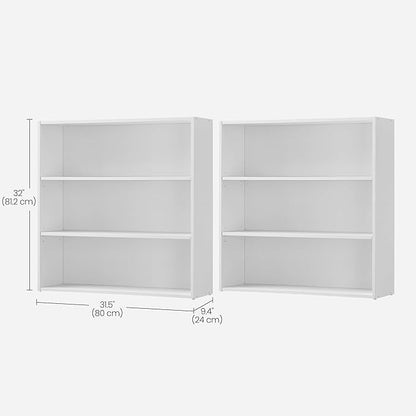 VASAGLE Set of 2 Bookshelves, 31.5 Inches Wide, 3-Tier Open Bookcases with Adjustable Storage Shelves, Floor Standing Units, Cloud White ULBC173T14-2