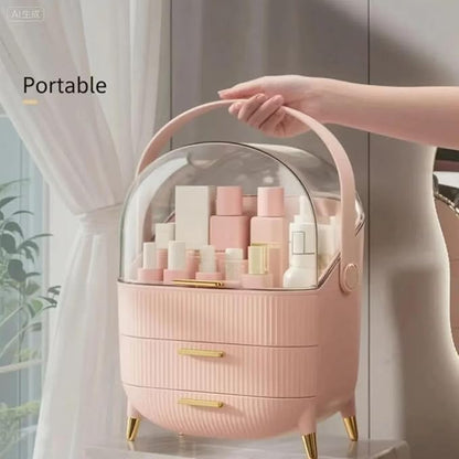 Makeup Organizer and Storage for Bathroom Vanity Countertop, Portable Travel Cosmetic Display Cases with Lid and Drawers, Gift for Women and Girls -Pink