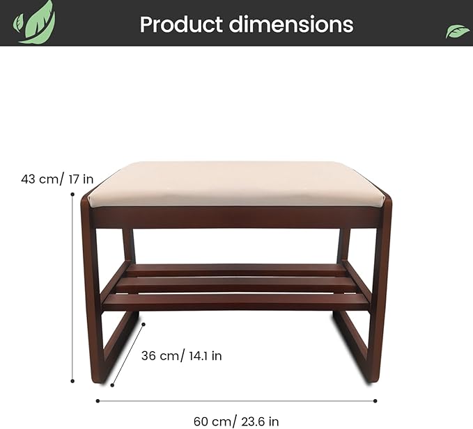 Solid Wood Shoe Rack, 2 Tier Shoe Storage Bench with Cushion Seat, 6 Pair Shoe Organizer for Entryway, Small, Walnut, 24 Inch