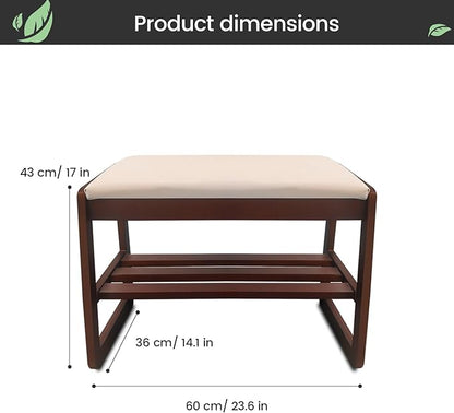 Solid Wood Shoe Rack, 2 Tier Shoe Storage Bench with Cushion Seat, 6 Pair Shoe Organizer for Entryway, Small, Walnut, 24 Inch