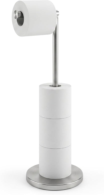 Cesun Extra Weighted Base Toilet Paper Holder Stand - SUS304 Rust Proof Free Standing Tissue Roll Holder for 4 Rolls, No Tipping, No Slipping, Brushed Nickel