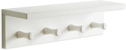 Entrance Coat Rack ，Coat Hooks, Wall-Mounted Wooden Hook Rack, Wall-Mounted Shelves are Very Suitable (White Color Finish—A-1)