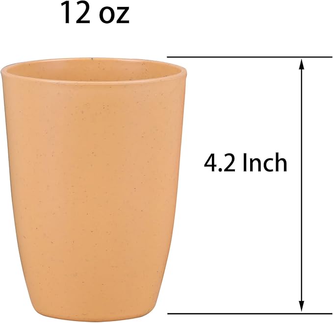 Wheat Straw Reusable Cup (12 oz) - Unbreakable Drinking Glasses Sets - Dishwasher Safe Tumbler - Lightweight, BPA Free and Eco friendly (6Pcs/6Color)