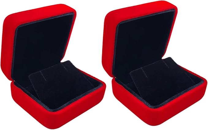 GBYAN 2 Pieces Velvet Earring Box,Stud Earring Gift Box,Jewelry Display Case for Proposal,Engagement,Wedding and Birthday,Red