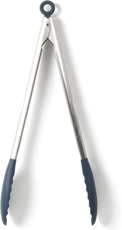 Calphalon Edge Stainless Steel Kitchen Tongs W/Silicone Head - Navy Blue