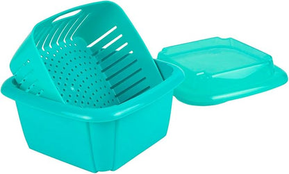 Hutzler 3-in-1 Berry Keeper Colander and Container, Keeps Berries Fresh Longer, 2 Pints, Turquoise