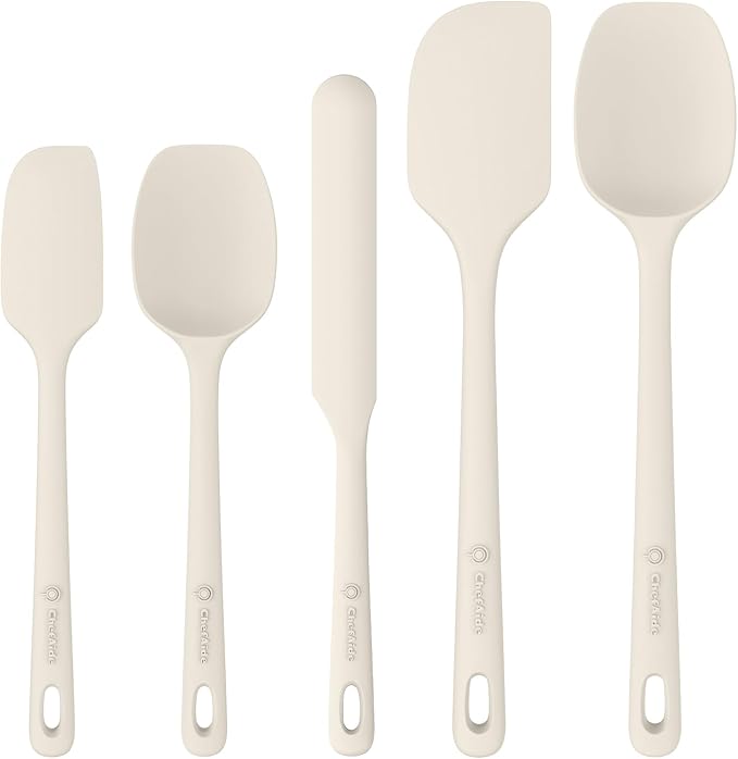 ChefAide 5 Pieces Silicone Spatula Set, Food Grade Rubber Spatula, Upgrade Strong Handle with Ergonomic Grip, Heat Resistant Up to 600°F for Nonstick Cookware, Cooking