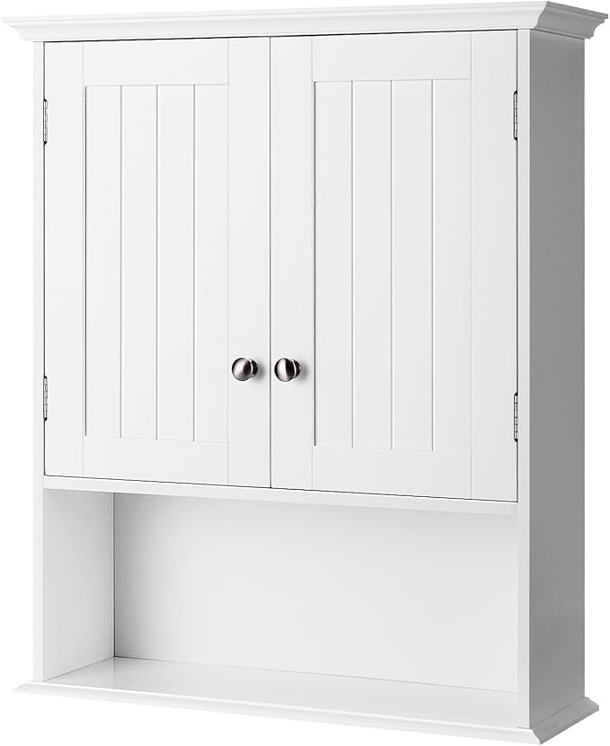 Tangkula Bathroom Wall Cabinet, Wooden Hanging Storage with Doors & Shelves, Multipurpose Wall Mounted Bathroom Medicine Cabinet for Kitchen Living Room