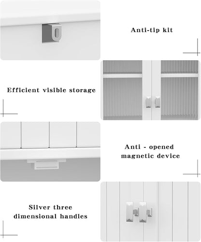 Akxomel 53.1" H Tall Bathroom Storage Cabinet, Bathroom Floor Cabinet with 6 Doors and Adjustable Shlef, Linen Cabinet, Pantry Cabinet for Living Room, Kitchen, Entryway, White