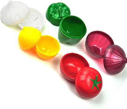 Onion, tomato, lemon, green pepper 4 PCS Vegetable and Fruit Storage Containers for Fridge,，Reusable SiliconeRefrigerator Box Storage Bowls Saver Holder Keeper