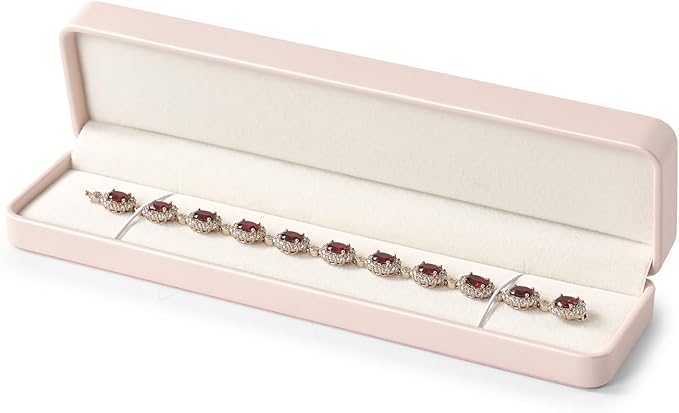 Oirlv Luxury Leather Long Chain Bracelet Necklace Storage Box Velvet Interior Gift Case, Premium Gorgeous Jewelry Display Box for Wedding,Engagement,Proposal,Birthday(Pink)