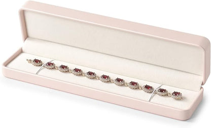 Oirlv Luxury Leather Long Chain Bracelet Necklace Storage Box Velvet Interior Gift Case, Premium Gorgeous Jewelry Display Box for Wedding,Engagement,Proposal,Birthday(Pink)