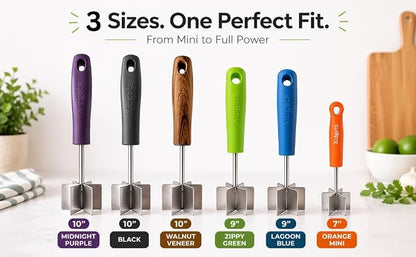 Stainless Steel Mini Meat Chopper & Masher | 6-Blade Ground Beef Chopper Tool | Small Hamburger Smasher | Compact Ergonomic Handle | Dishwasher Safe - 7" (Retro Orange Mini)