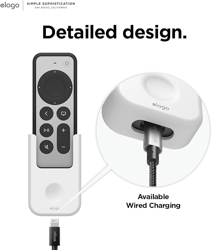 elago Universal Remote Holder Mount Compatible with Apple TV and All Other Control Devices - Adhesive Tape or Screw Mounting Options, Available Wired Charging [Small] [3rd & 2nd Gen] [White]