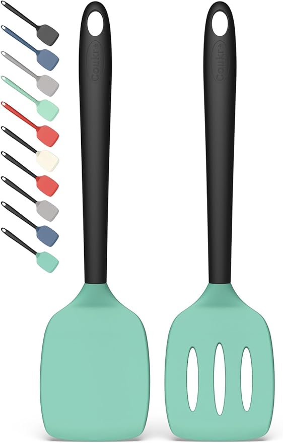 Coukre Silicone Kitchen Cooking Utensils Set with Holder – Heat-Resistant, Food-Grade Kitchen Tools, Spatula, Spoon & Gadgets for Non-Stick Pans, Dishwasher Safe (2, AquaGreen)