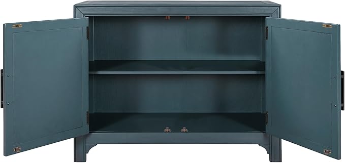 HMFULE 40" Sideboard Cabinet 2-Doors Solid Wood, Retro Buffet Cabinet with Storage Adjustable Shelf, Console Table Accent for Hallway, Living Room, Dining Room, Kitchen, Entry Way (Antique Blue)