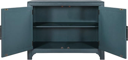 HMFULE 40" Sideboard Cabinet 2-Doors Solid Wood, Retro Buffet Cabinet with Storage Adjustable Shelf, Console Table Accent for Hallway, Living Room, Dining Room, Kitchen, Entry Way (Antique Blue)