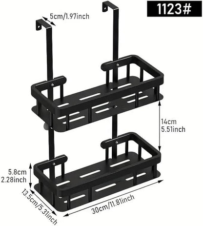 Over Door Shower Caddy, Black Rustproof Bathroom Organizer, 2-Tier Storage Rack, 11.81x5.31 Inch Shelves, No Drilling Required