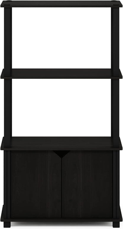 Furinno GO GREEN Storage Shelves, 4-Tier Book Shelf, Bookcase, Display Shelf with Open Shelf and Closed Storage, for Organization and Storage, Living Room, Garage, Home Office, Espresso