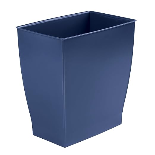 iDesign Small Plastic Bathroom Trash Can, Slim Rectangle Garbage Bin for Bedroom, Office, Dorm, 2-Pack, Navy Blue