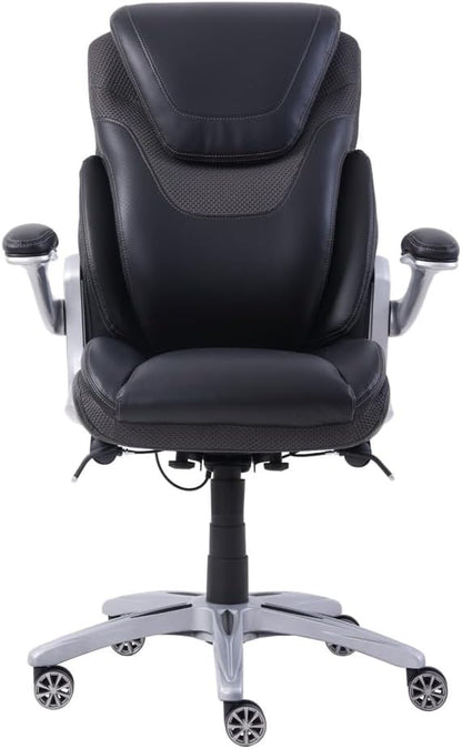 NBF Ergonomic Executive Office Chair with Flip up Arms and Lumbar Support - Ideal for Home, Study - Modern Chairs with Iridescent Silver Finish, 30.5" D x 26.5" W, Black, Gray