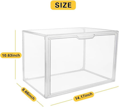 Clear Stackable Plastic Storage Bins with Lid, Dustproof Acrylic Display Case for Collectibles, Large Figures Showcase, Shoe Storage Box, Closet Organizer for Book Cosmetic Purse (L, Count, 1)