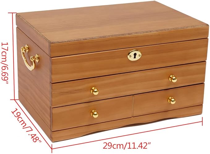 3-Layer Jewelry Box Organizer with Mirror and Lock, Wooden Jewelry Boxes Accessory Holder with 2 Drawers,Jewelry Storage & Organizers for Rings,Earrings,Bracelets, Necklaces,Christmas New Year Gift